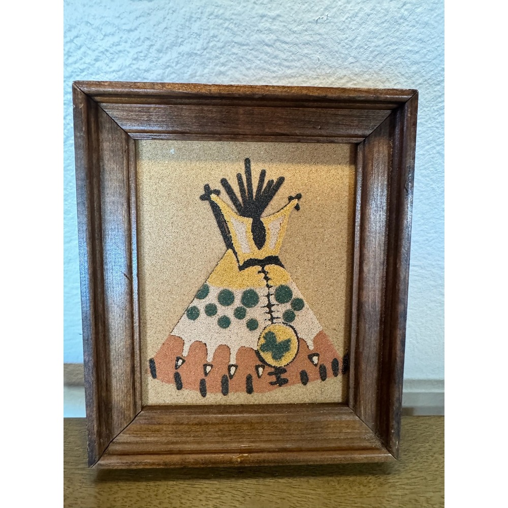 Vintage Framed Sand Art Native American The Teepee Southwestern Decor